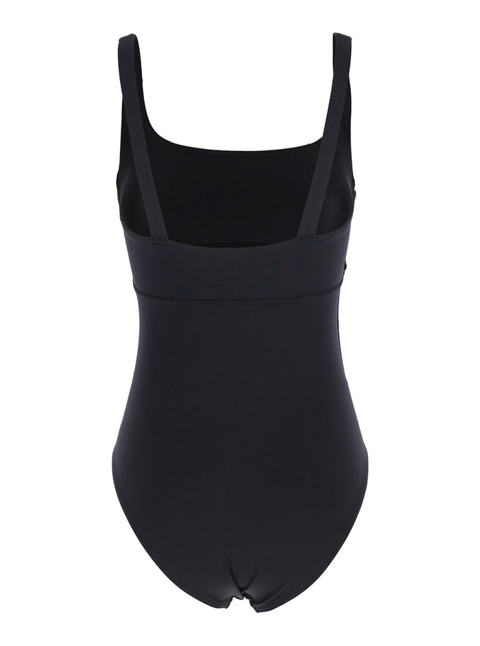 Arnaque Black Swimsuit With Front And Rear Square Neck Tech Fabric Stretch Woman Polyamide Spandex Beachwear