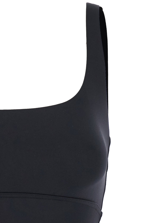Arnaque Black Swimsuit With Front And Rear Square Neck Tech Fabric Stretch Woman Polyamide Spandex Beachwear