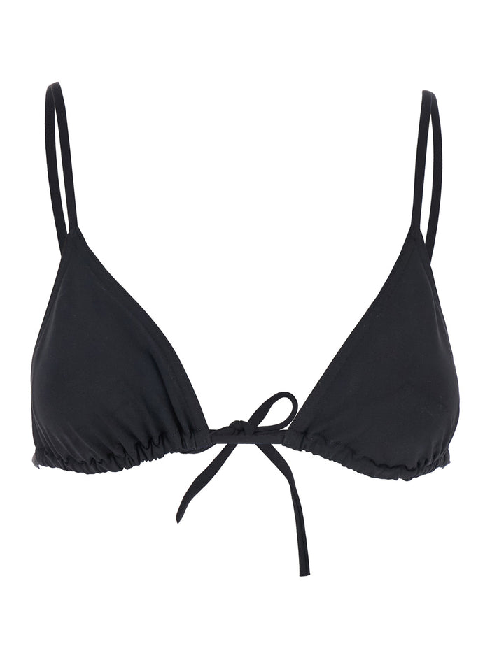 Mouna Black Bikini Top With Triangular Cup And Rear Tie Closure Tech Fabric Stretch Woman Polyamide Spandex Beachwear