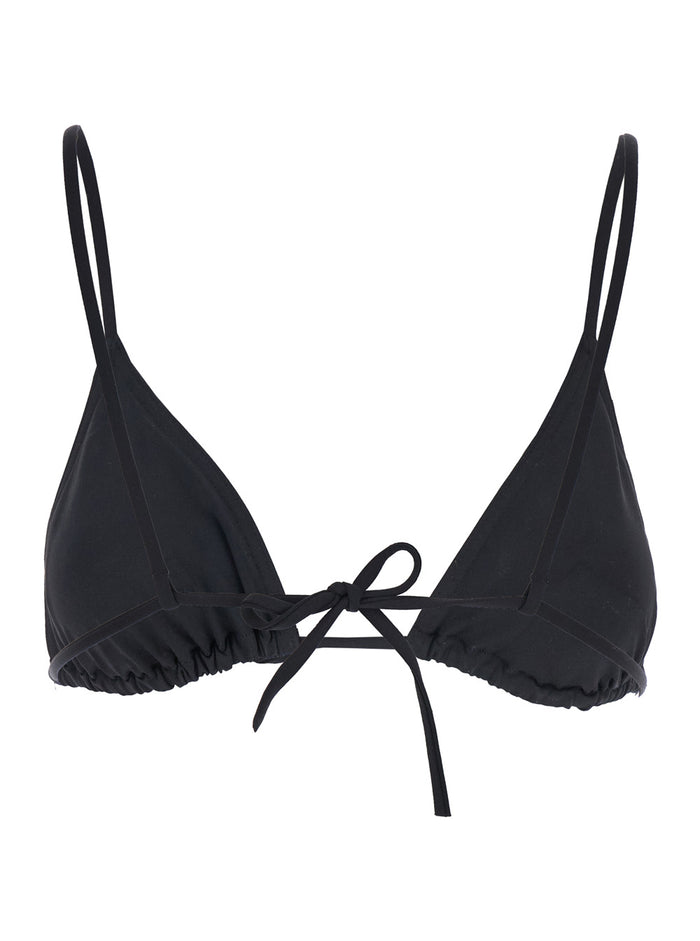 Mouna Black Bikini Top With Triangular Cup And Rear Tie Closure Tech Fabric Stretch Woman Polyamide Spandex Beachwear