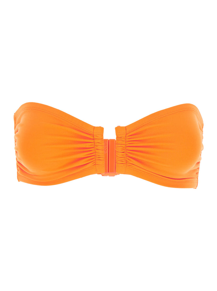 Show Orange Bandeau Bikini Top With Ruched Detail Tech Fabric Stretch Woman Polyamide Spandex Beachwear