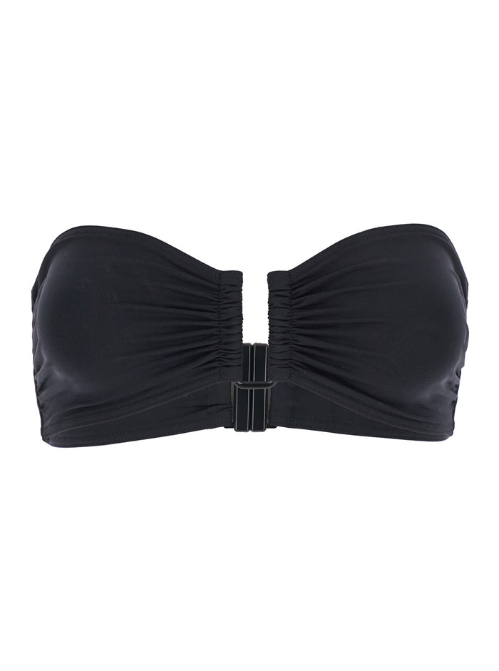 Show Black Bikini Top With Rear Buckle Closure And Bandeau Design Tech Fabric Stretch Woman Polyamide Spandex Beachwear