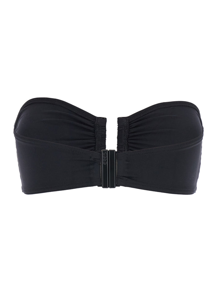 Show Black Bikini Top With Rear Buckle Closure And Bandeau Design Tech Fabric Stretch Woman Polyamide Spandex Beachwear