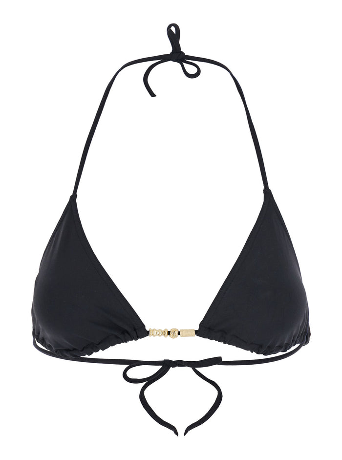 Ephemere Black Bikini Top With Beaded Embellishmentsand Triangular Cup Tech Fabric Stretch Woman Polyamide Elastane Beachwear