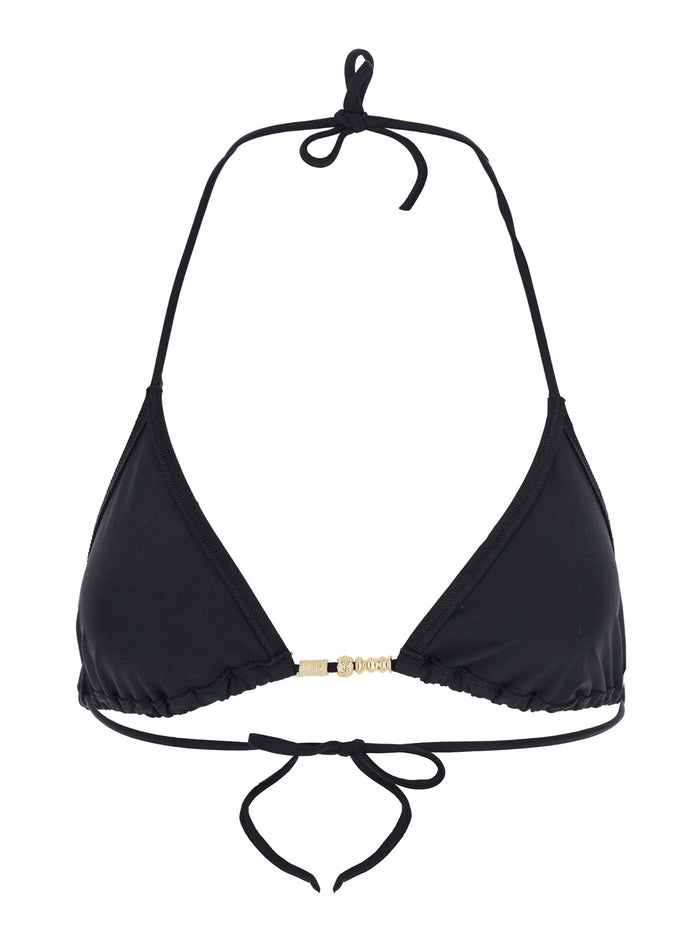 Ephemere Black Bikini Top With Beaded Embellishmentsand Triangular Cup Tech Fabric Stretch Woman Polyamide Elastane Beachwear