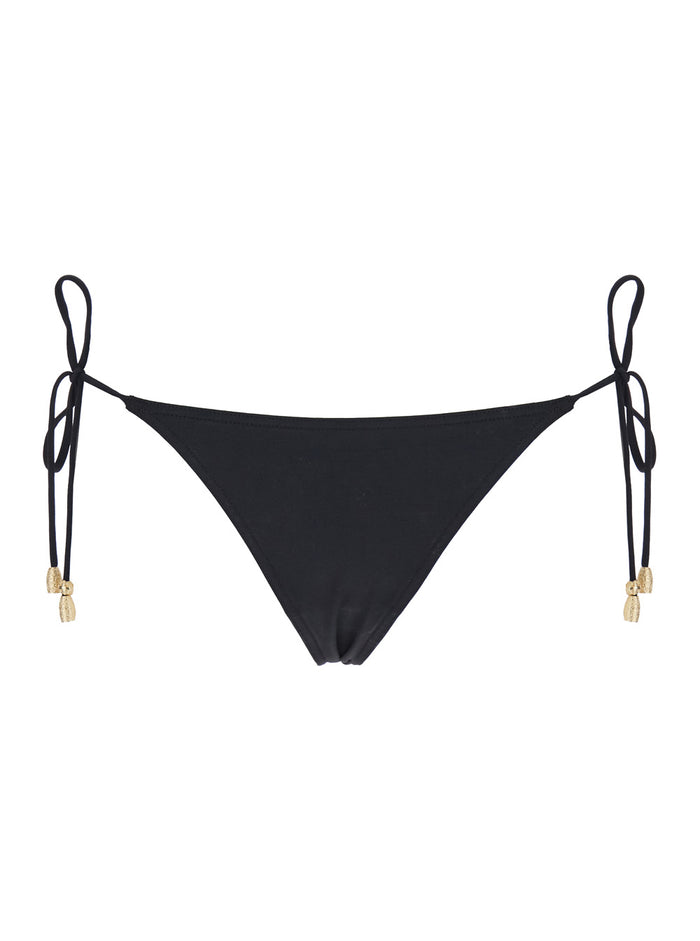 Exquise Black Bikini Bottoms With Beaded Embellishments And Adjustable Tie Closure Tech Fabric Stretch Woman Polyamide Elastane Underwear
