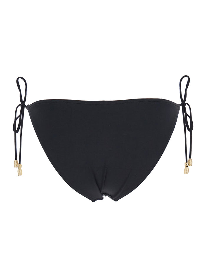 Exquise Black Bikini Bottoms With Beaded Embellishments And Adjustable Tie Closure Tech Fabric Stretch Woman Polyamide Elastane Underwear