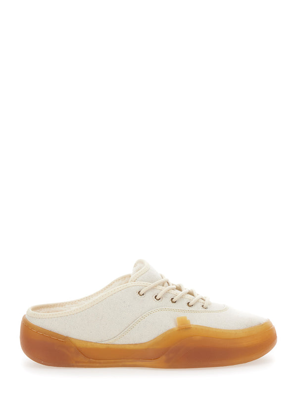 White Low Top Sneakers With Contrasting Sole Cotton Trainers