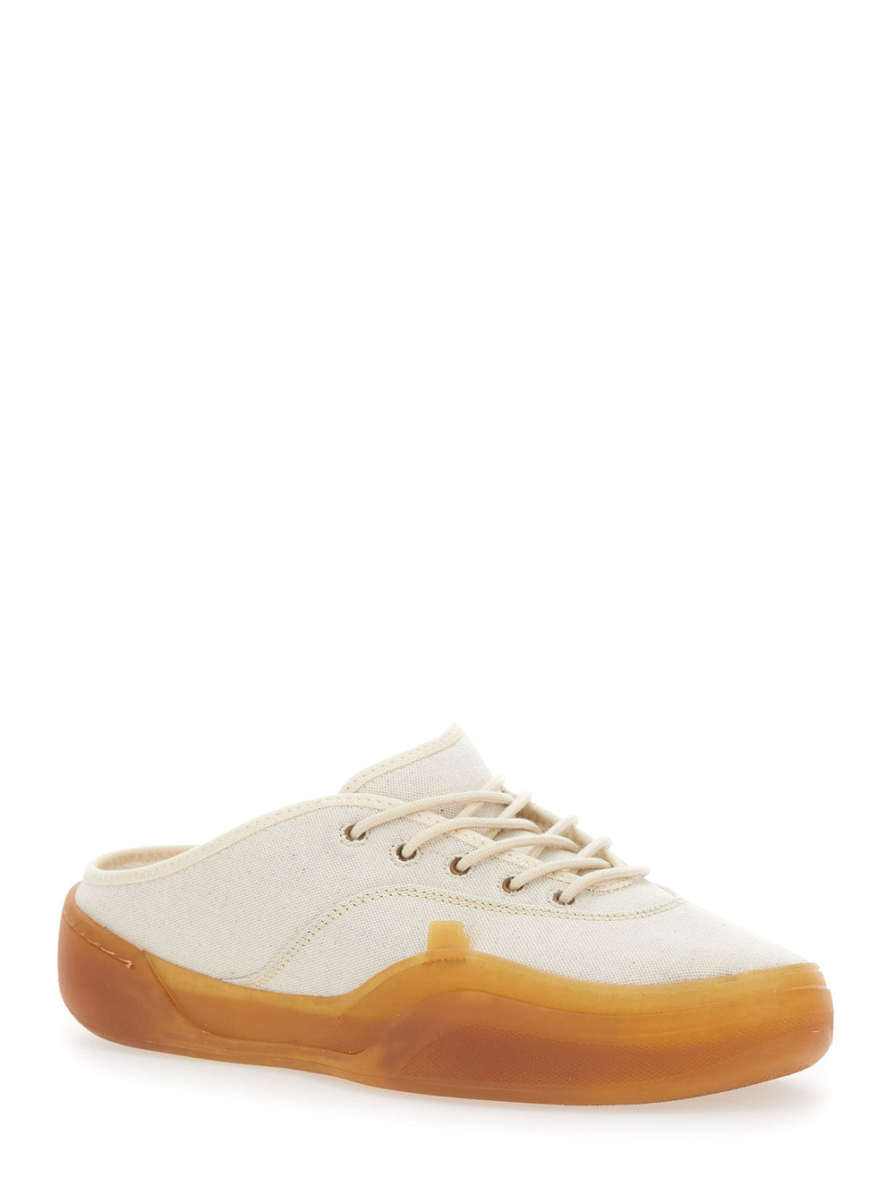 Low Skate Mule White Top Sneakers with Contrasting Sole in Cotton Man