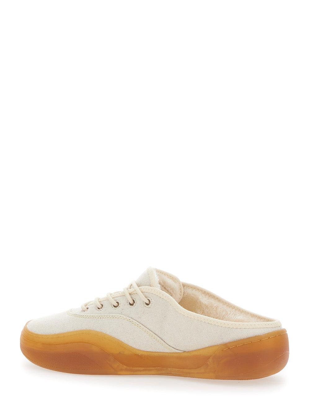 Low Skate Mule White Top Sneakers with Contrasting Sole in Cotton Man