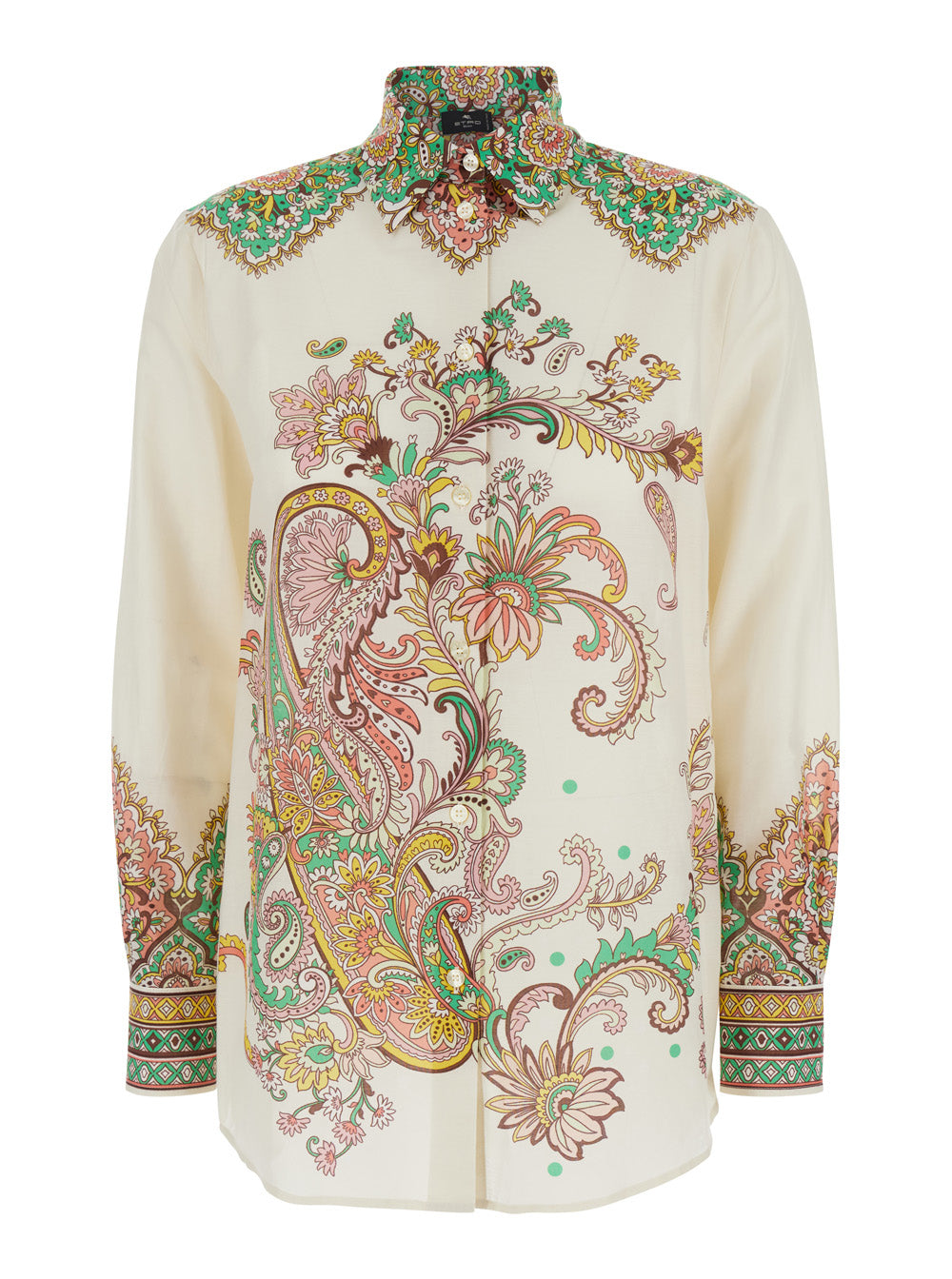 Multicolor Shirt With Classic Collar And All-Over Paisley Print Cotton Silk Woman Blouses
