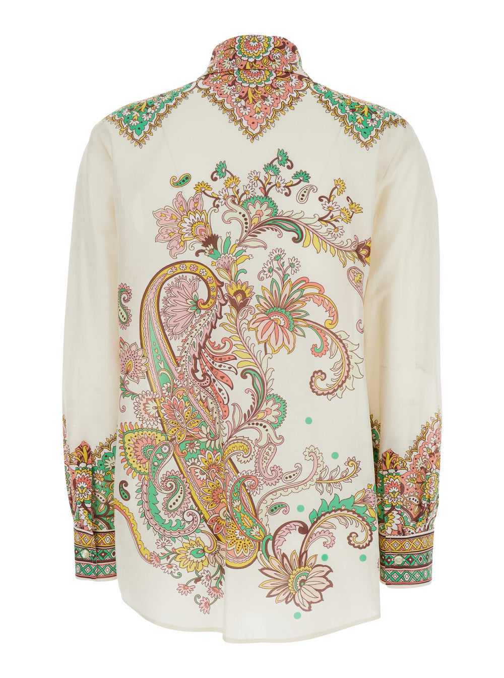 Multicolor Shirt With Classic Collar And All-Over Paisley Print Cotton Silk Woman Blouses