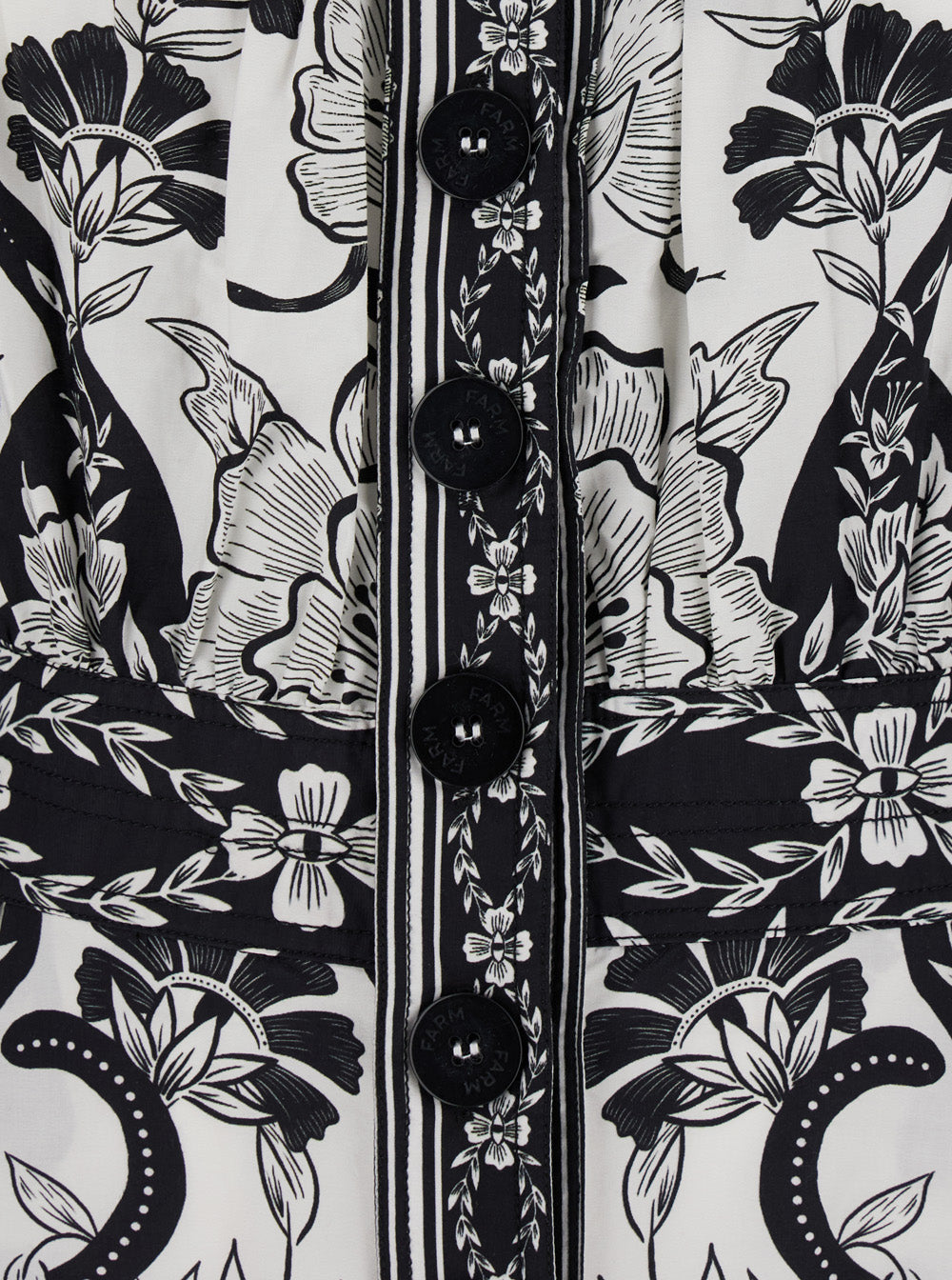 Black and White Long Dress with High Neck All-Over Floral Print in Cotton Woman White/black