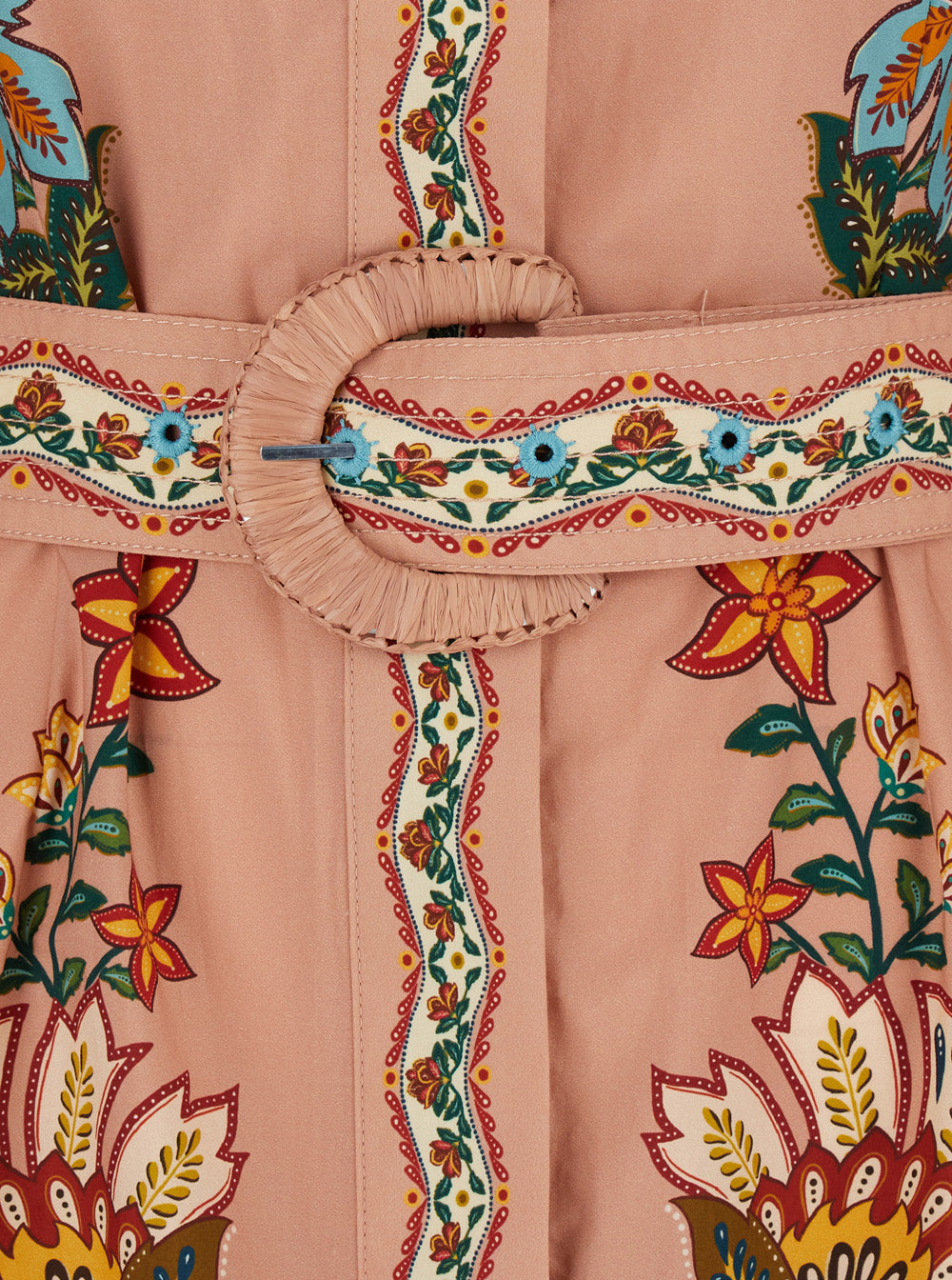 Multicolor Dress With All-Over Floral Motif And Waist Belt Fabric Woman