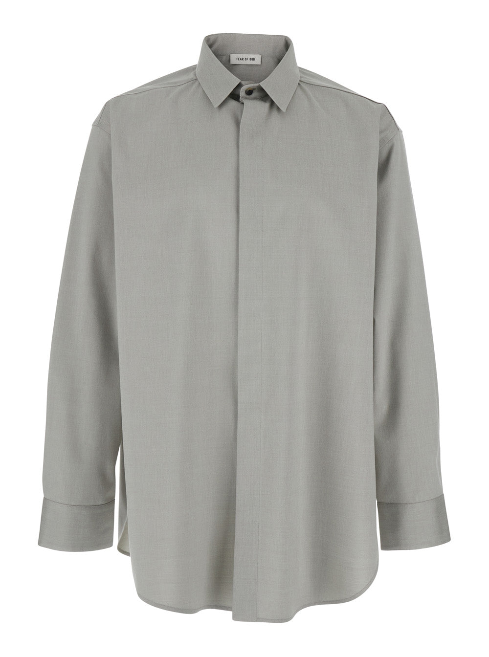 Grey Shirt with Classic Collar and Logo Patch on the Rear in Cotton Wool Blend Man Virgin Elastane Blouses
