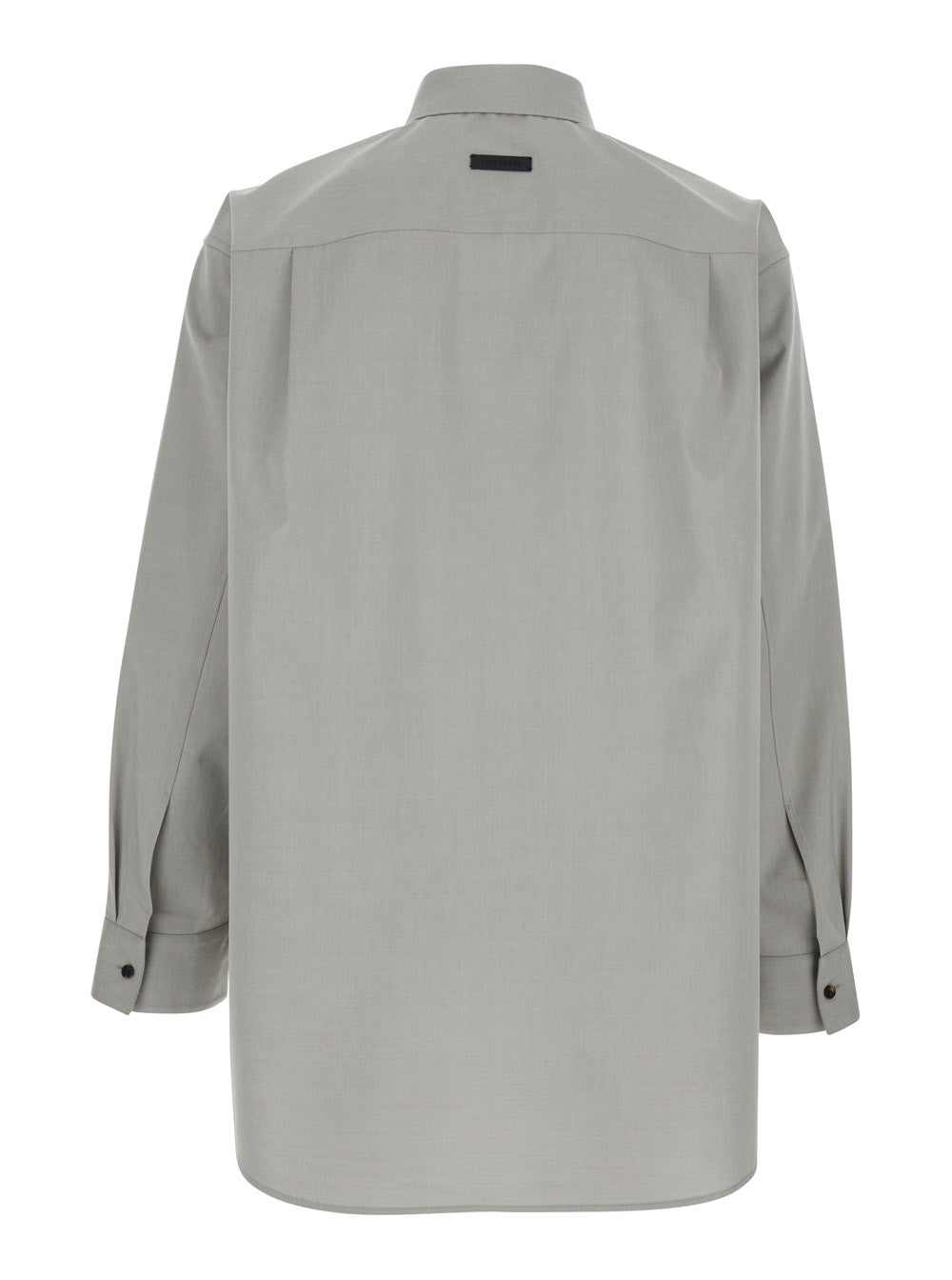Grey Shirt with Classic Collar and Logo Patch on the Rear in Cotton Wool Blend Man Virgin Elastane Blouses