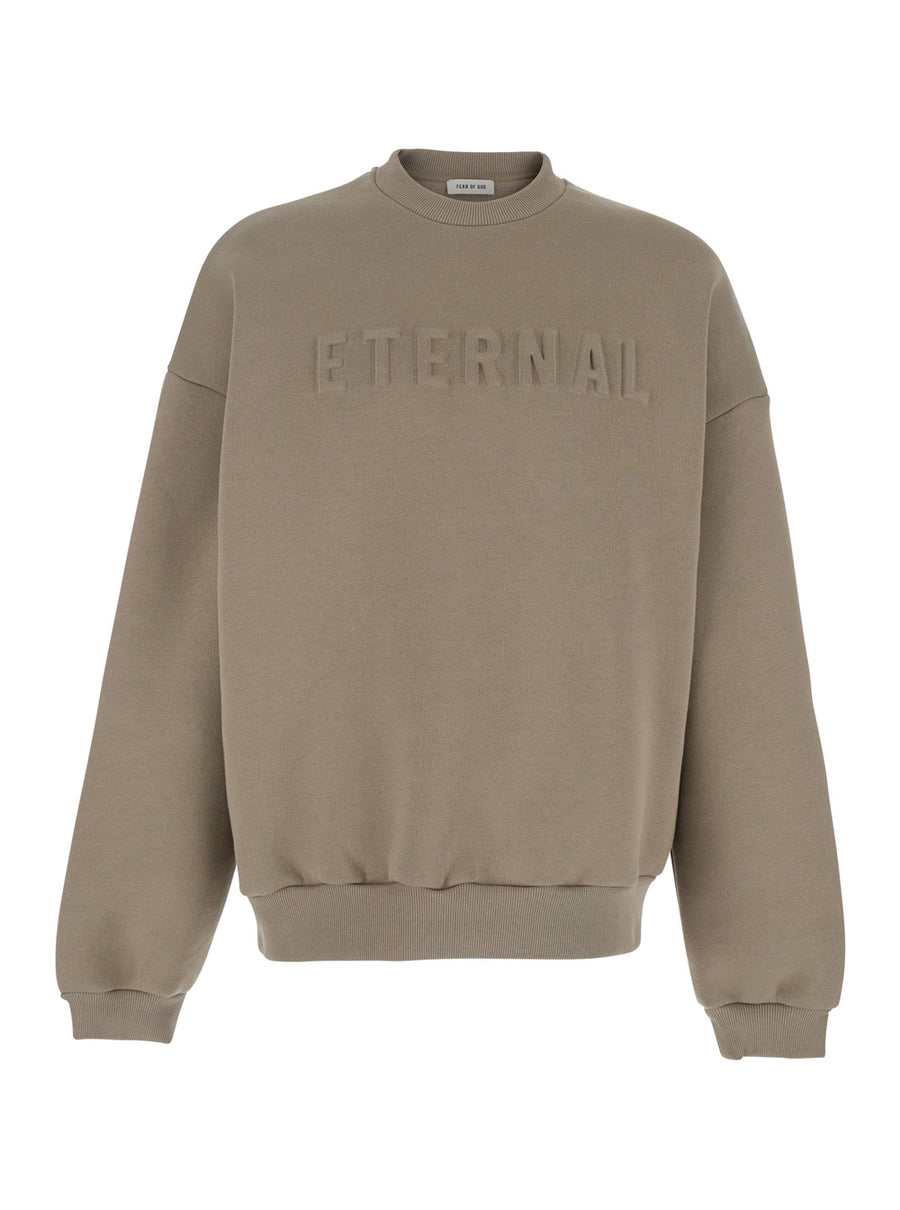 Beige Crewneck T-Shirt With Dropped Shoulders Cotton Sweatshirts