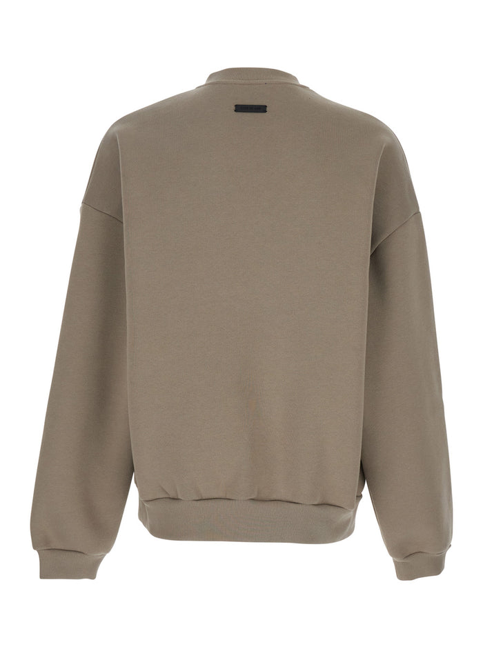 Eternal Beige Crewneck T-Shirt with Dropped Shoulders and Tonal Embroidery on the Front in Cotton Blend Man Polyester Sweatshirts