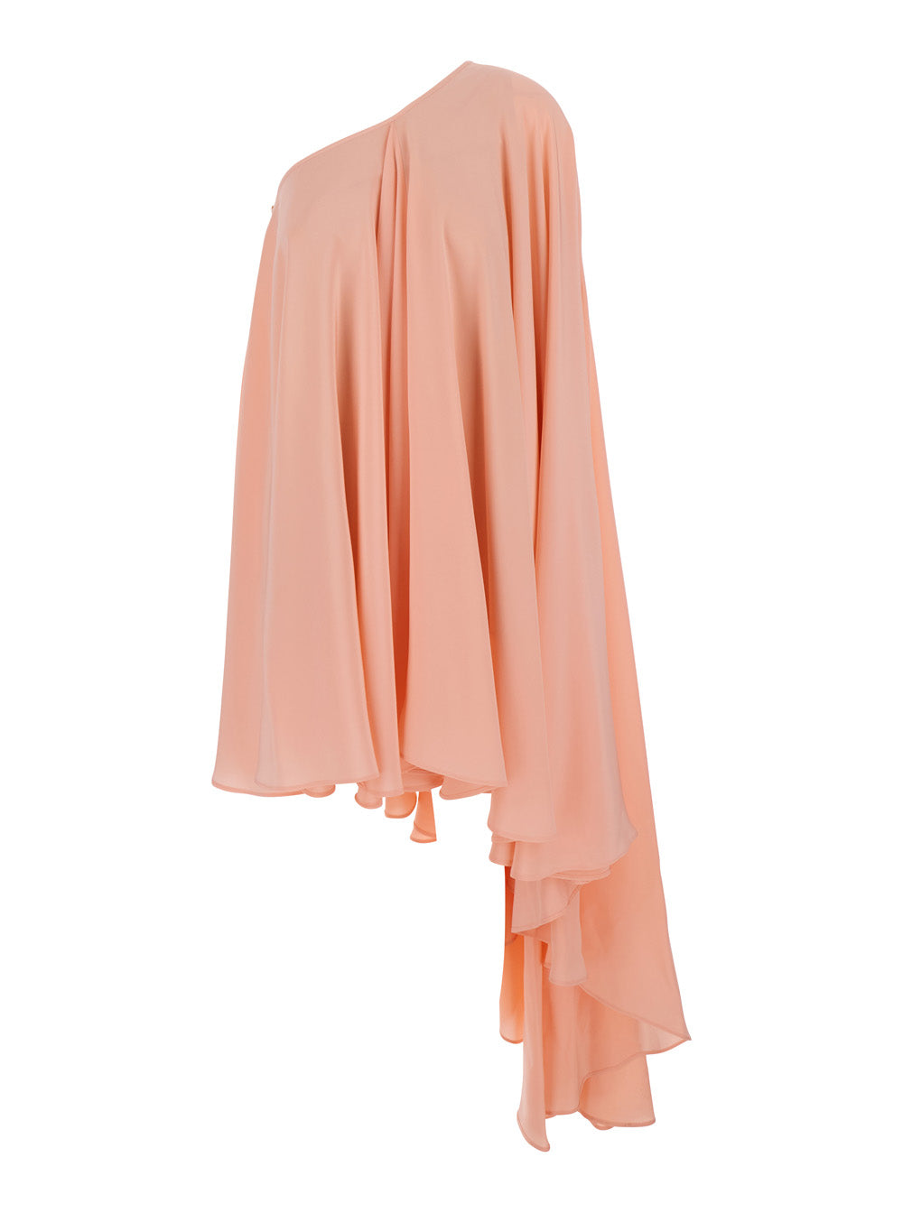 Pink One-Shoulder Asymmetric Dress With Ruffles Fabric Woman