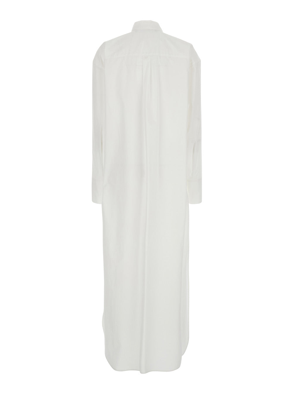 White Long Shirt With Pointed Collar And Metallic Details On The Cuffs Fabric Woman Cotton Elastane Dresses