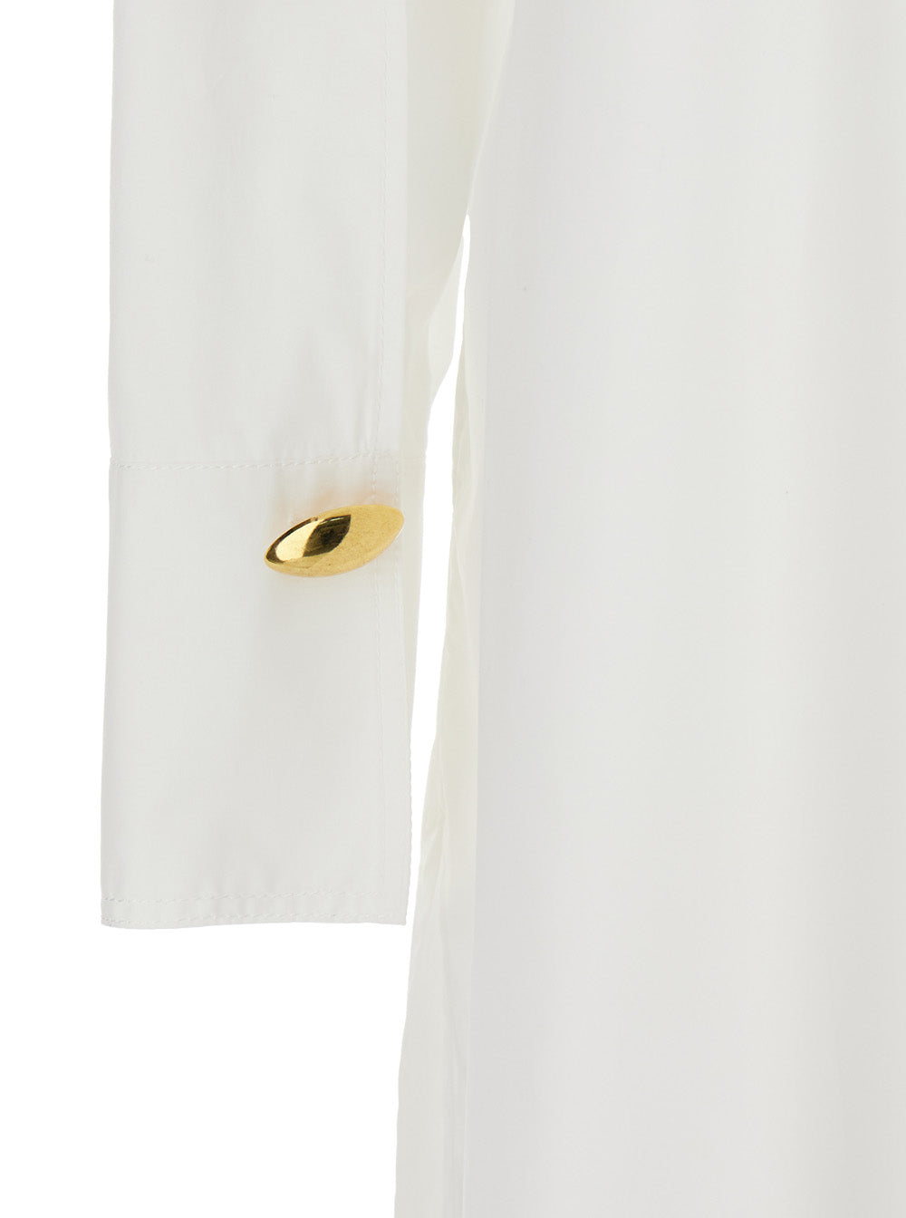 White Long Shirt With Pointed Collar And Metallic Details On The Cuffs Fabric Woman Cotton Elastane Dresses