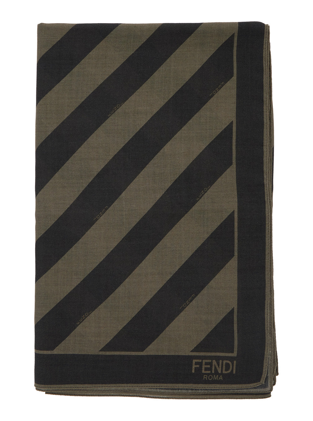 Beige Square Stole with All-Over Striped Motif and Logo Lettering on the Hem in Cotton Silk Blend Man Brown Wool Scarfs Foulards