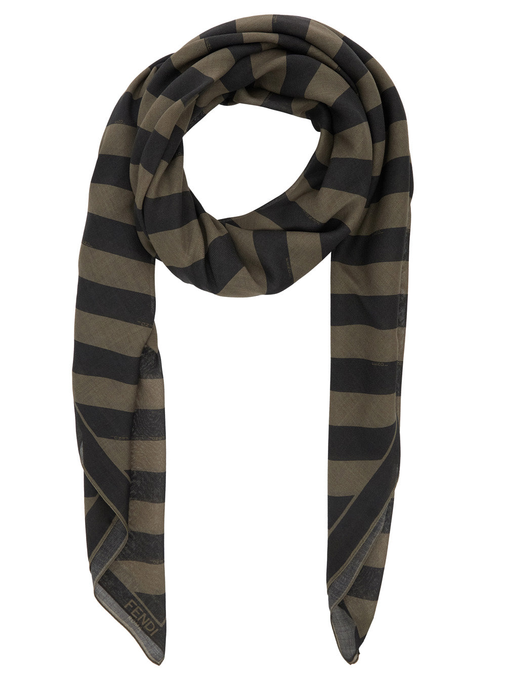 Beige Square Stole with All-Over Striped Motif and Logo Lettering on the Hem in Cotton Silk Blend Man Brown Wool Scarfs Foulards