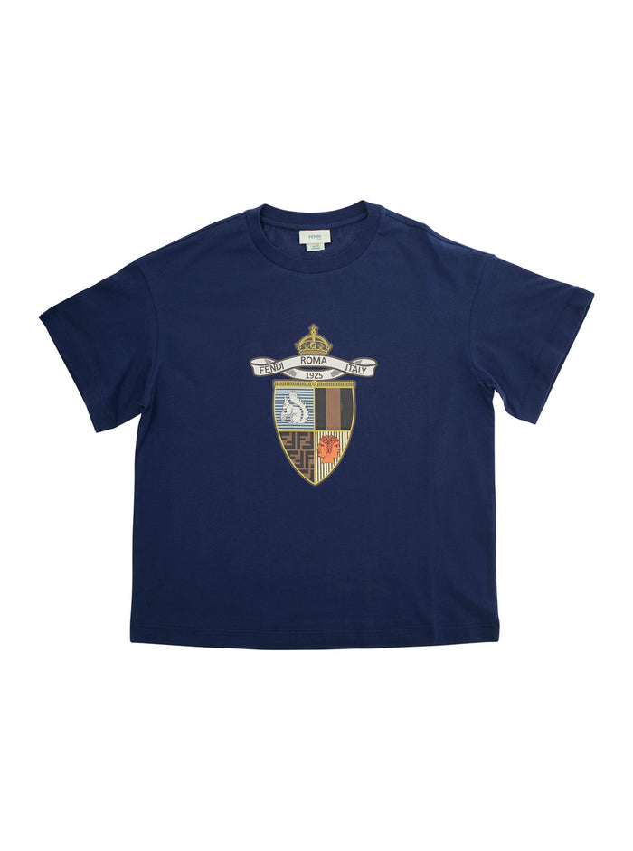 Blue T-Shirt With Round Neck And Maxi Logo Print On The Front Cotton Boy Blu Tshirts Polo Shirts