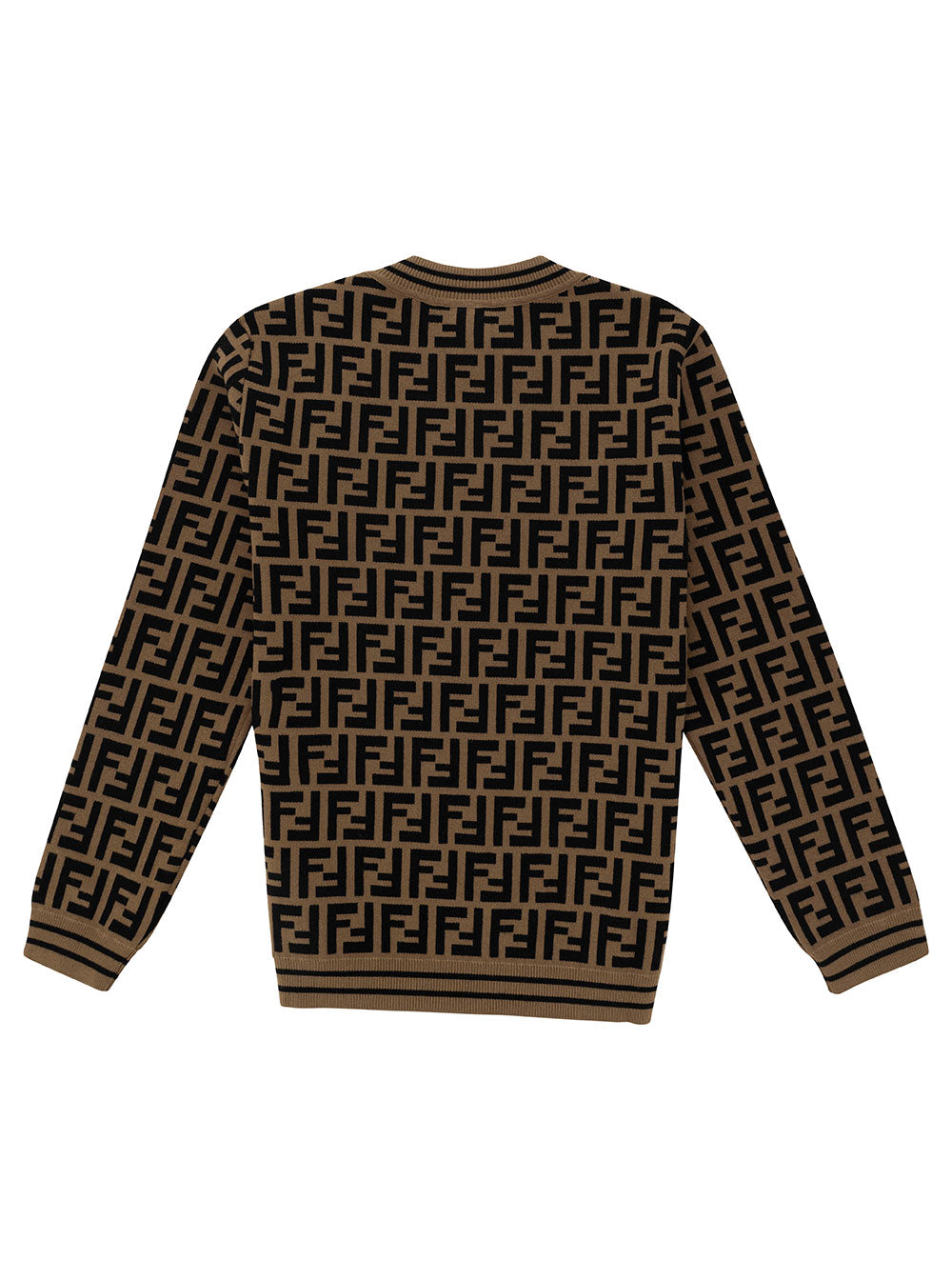 Beige and Tobacco Sweater with FF Motif Logo Detail in Viscose Blend Boy Brown Polyester Jersey