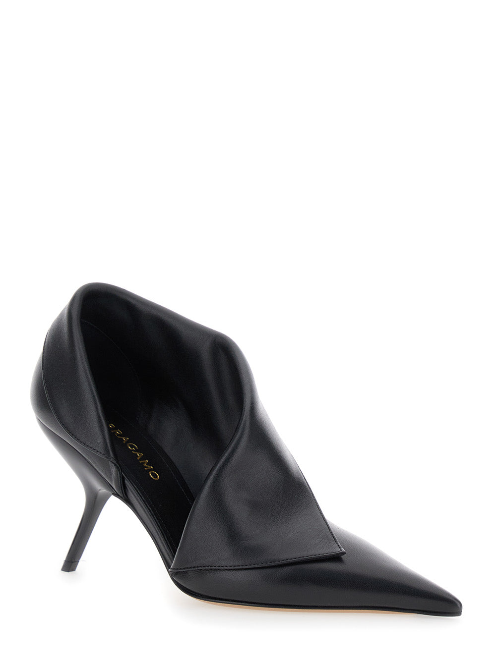 Black Pumps with Pointed Design and Side Opening Detail in Leather Woman Lamb Heels