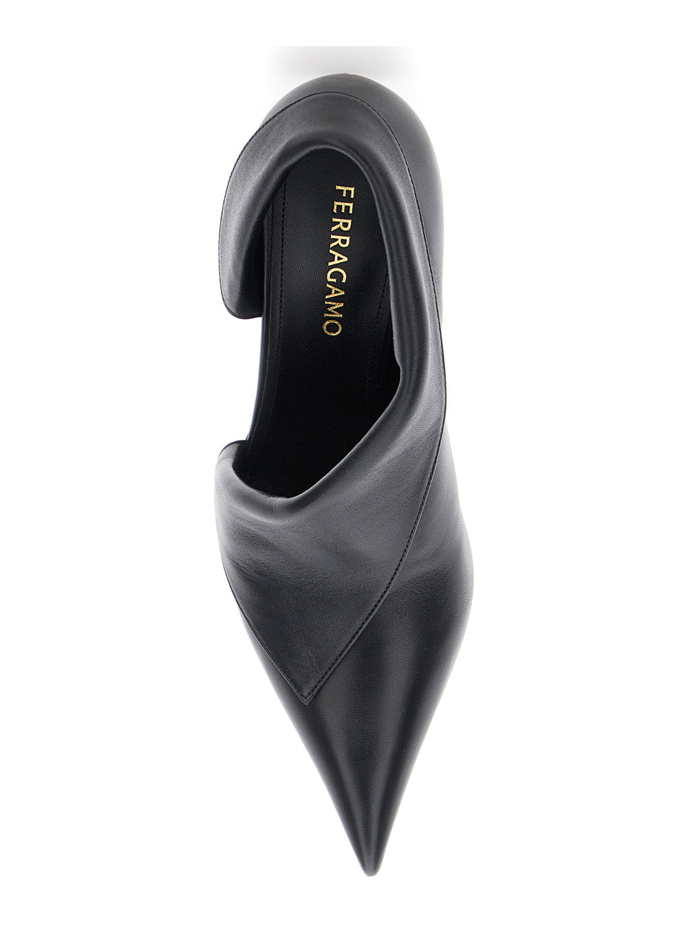 Black Pumps with Pointed Design and Side Opening Detail in Leather Woman Lamb Heels