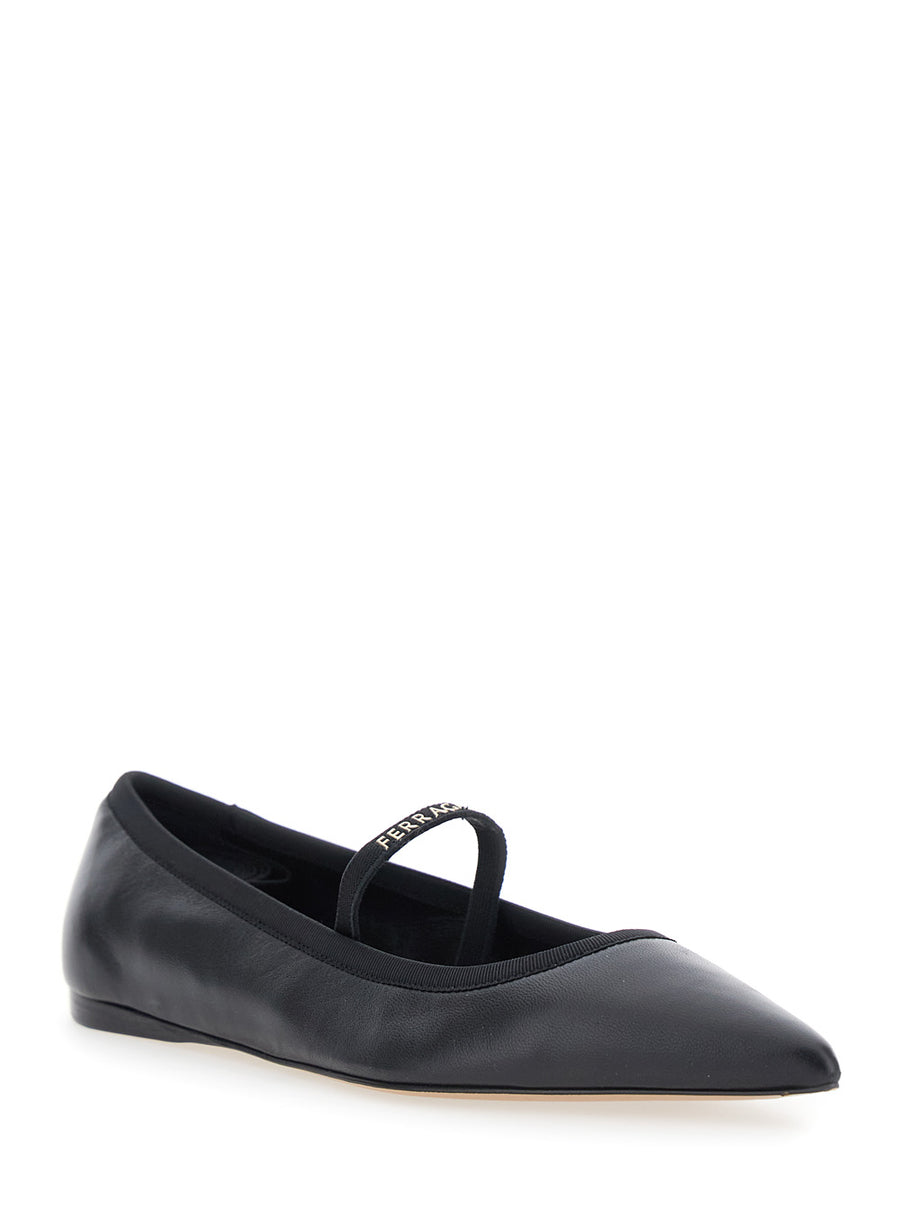 Black Ballet Shoes With Ribbon Detail Lamb Ballerina