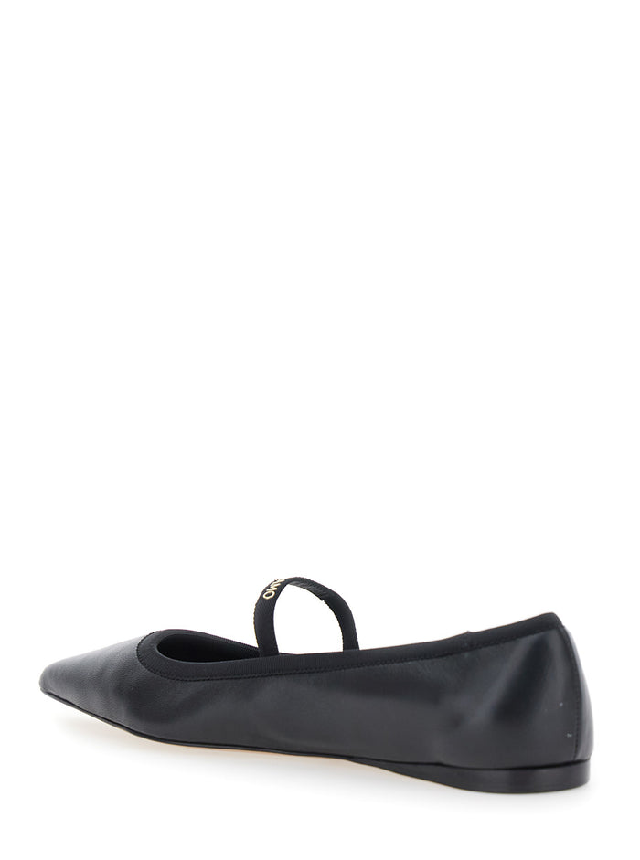 Carice Black Ballet Shoes with Ribbon Detail and Logo Lettering on the Front in Leather Woman Lamb Ballerinas