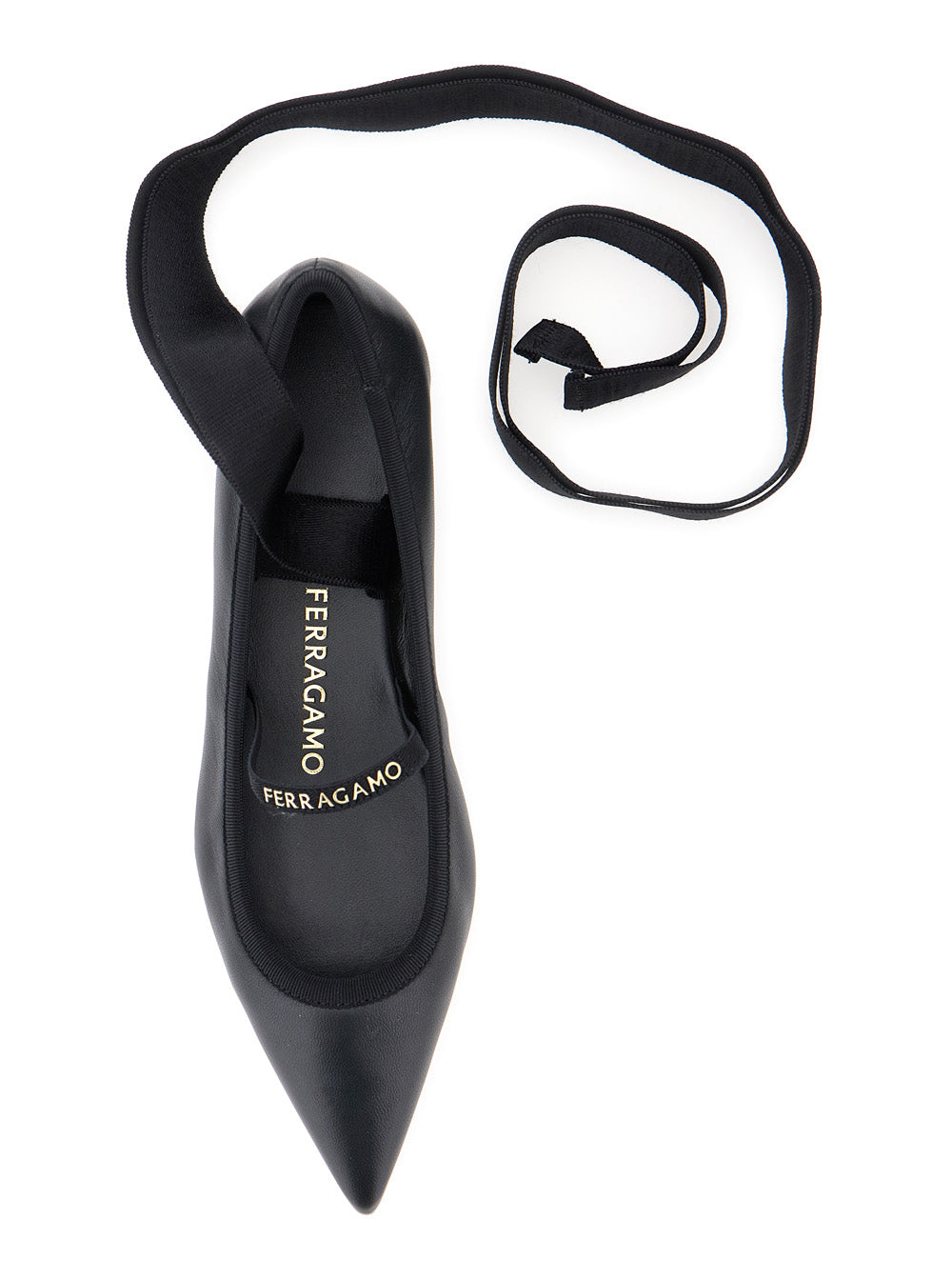 Carice Black Ballet Shoes with Ribbon Detail and Logo Lettering on the Front in Leather Woman Lamb Ballerinas