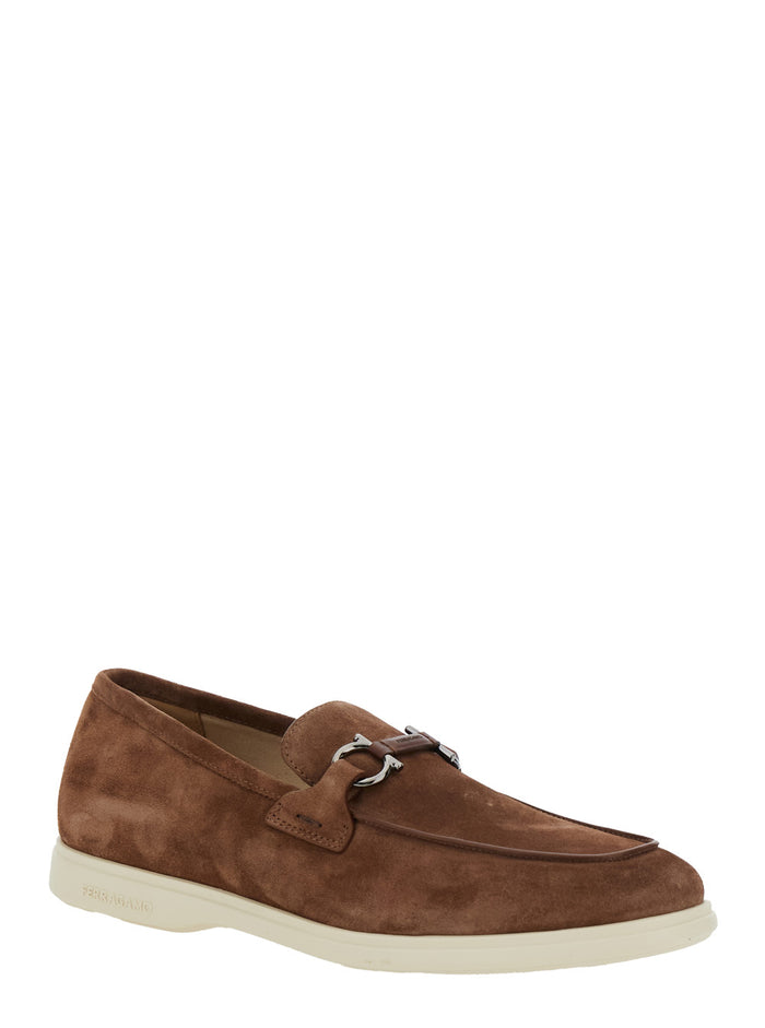 Cosimo Brown Loafers With Metallic Hooks On The Front Suede Man Calf