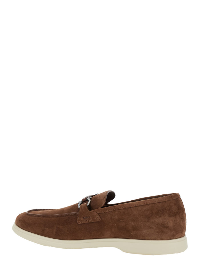 Cosimo Brown Loafers With Metallic Hooks On The Front Suede Man Calf