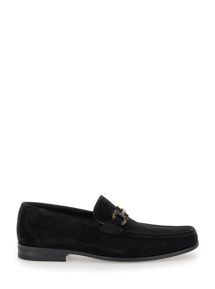 Grandioso 2 Black Loafers With Gancini Suede Man