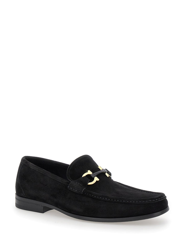 Grandioso 2 Black Loafers With Gancini Suede Man