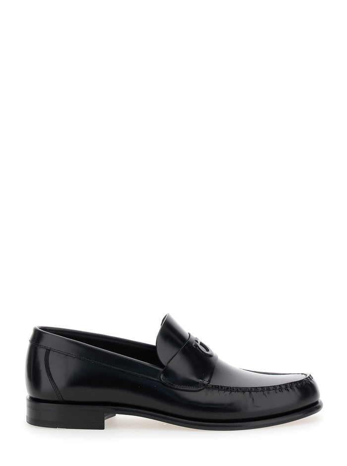 Bart Black Loafers With Embossed Gancini Detail On The Front Leather Man Calf