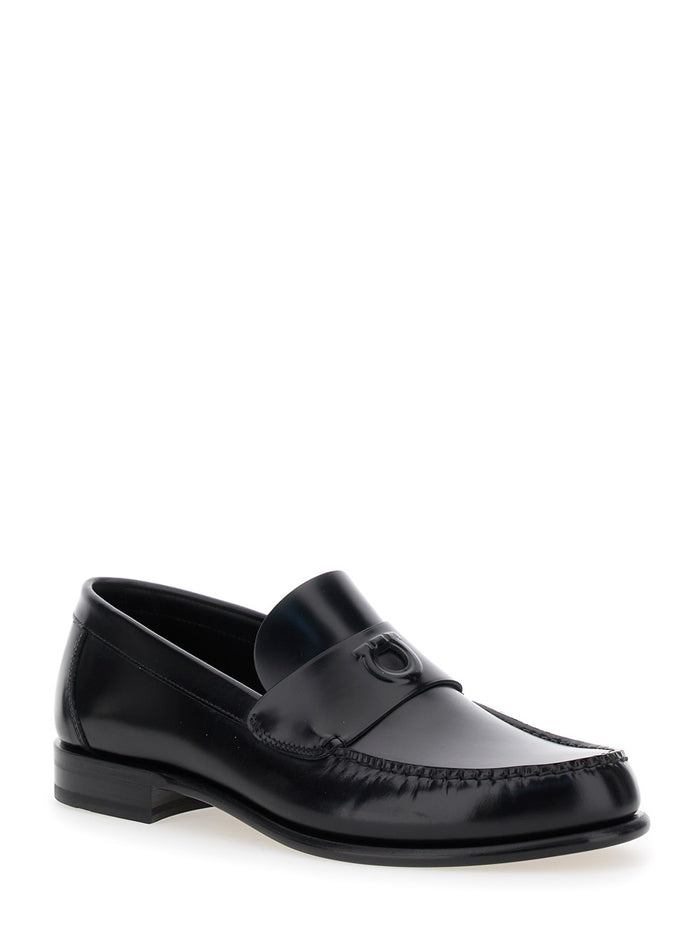 Bart Black Loafers With Embossed Gancini Detail On The Front Leather Man Calf