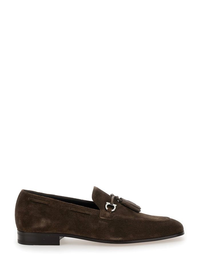 Besile2 Brown Loafers With Gancini And Cord Detail Suede Man Calf