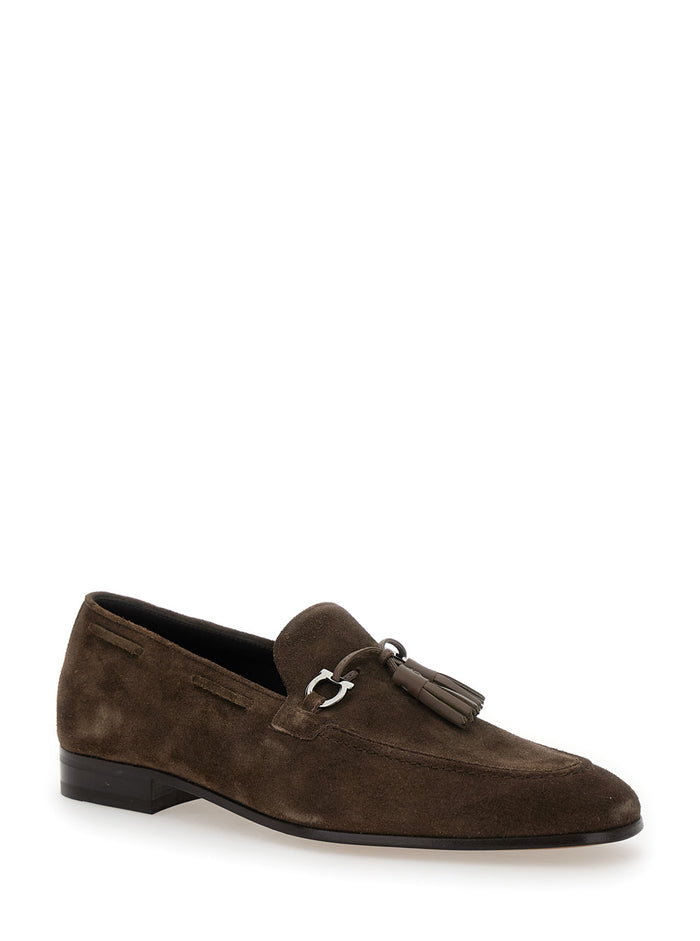 Besile2 Brown Loafers With Gancini And Cord Detail Suede Man Calf