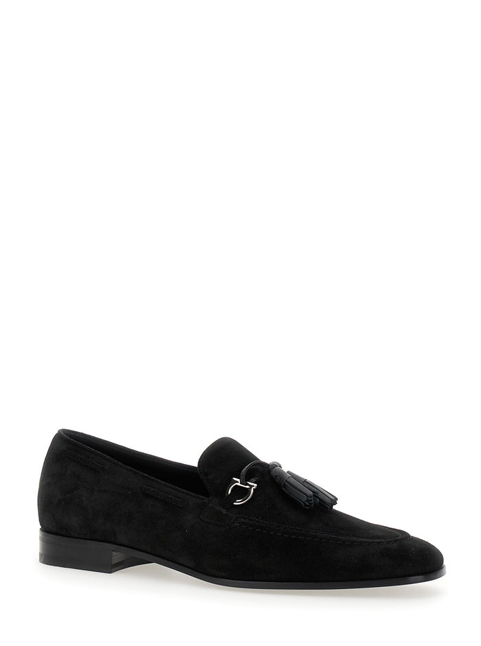 Besile 2 Black Loafers With Gancini And Cord Detail Suede Man Calf