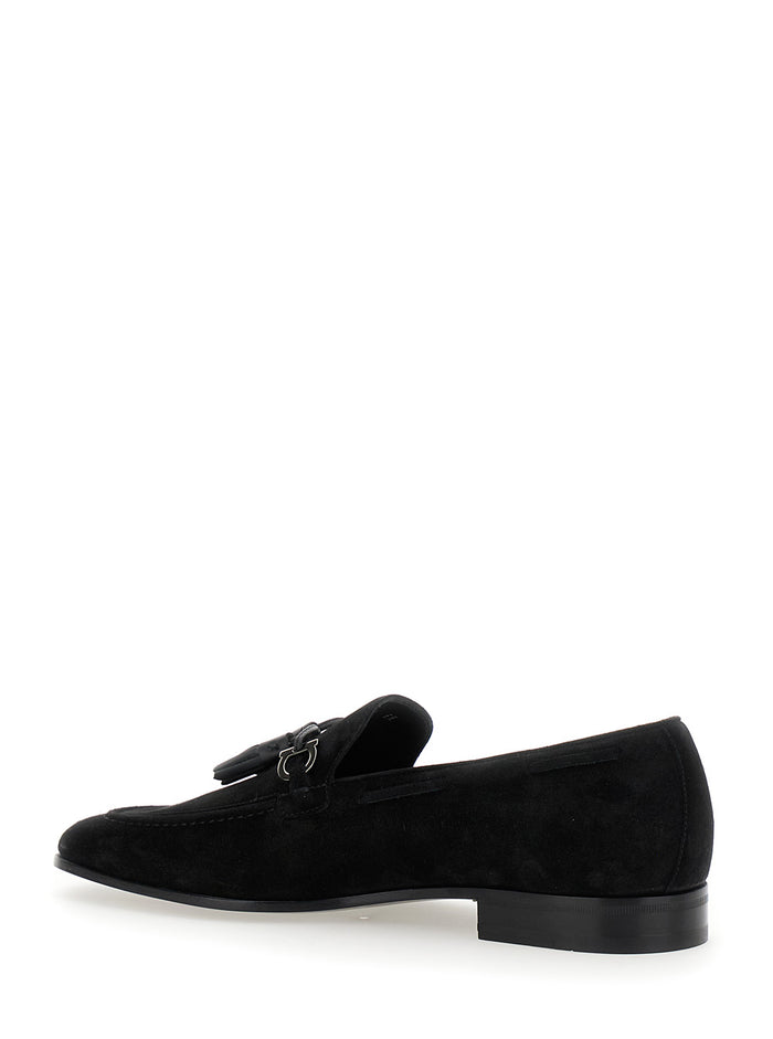 Besile 2 Black Loafers With Gancini And Cord Detail Suede Man Calf