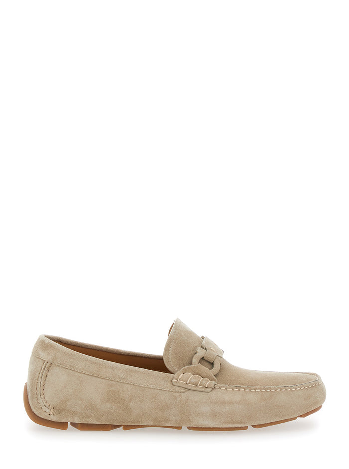 Beige Loafers With Ganicini Plaque On The Front Suede Man Calf