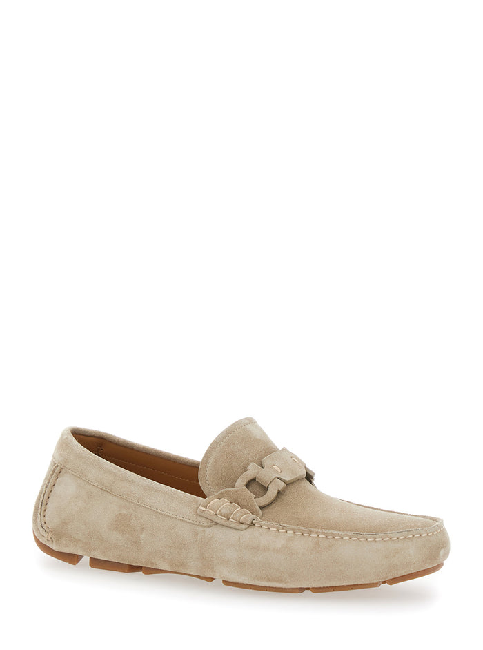 Beige Loafers With Ganicini Plaque On The Front Suede Man Calf