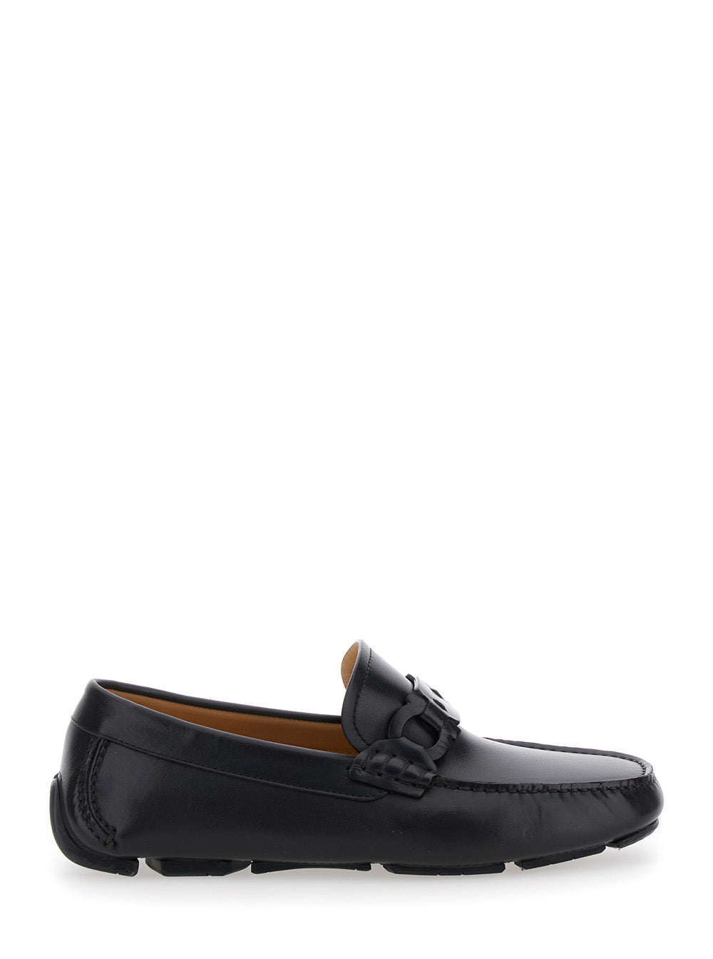 Black Loafers with Ganicini Plaque on the Front in Leather Man Calf