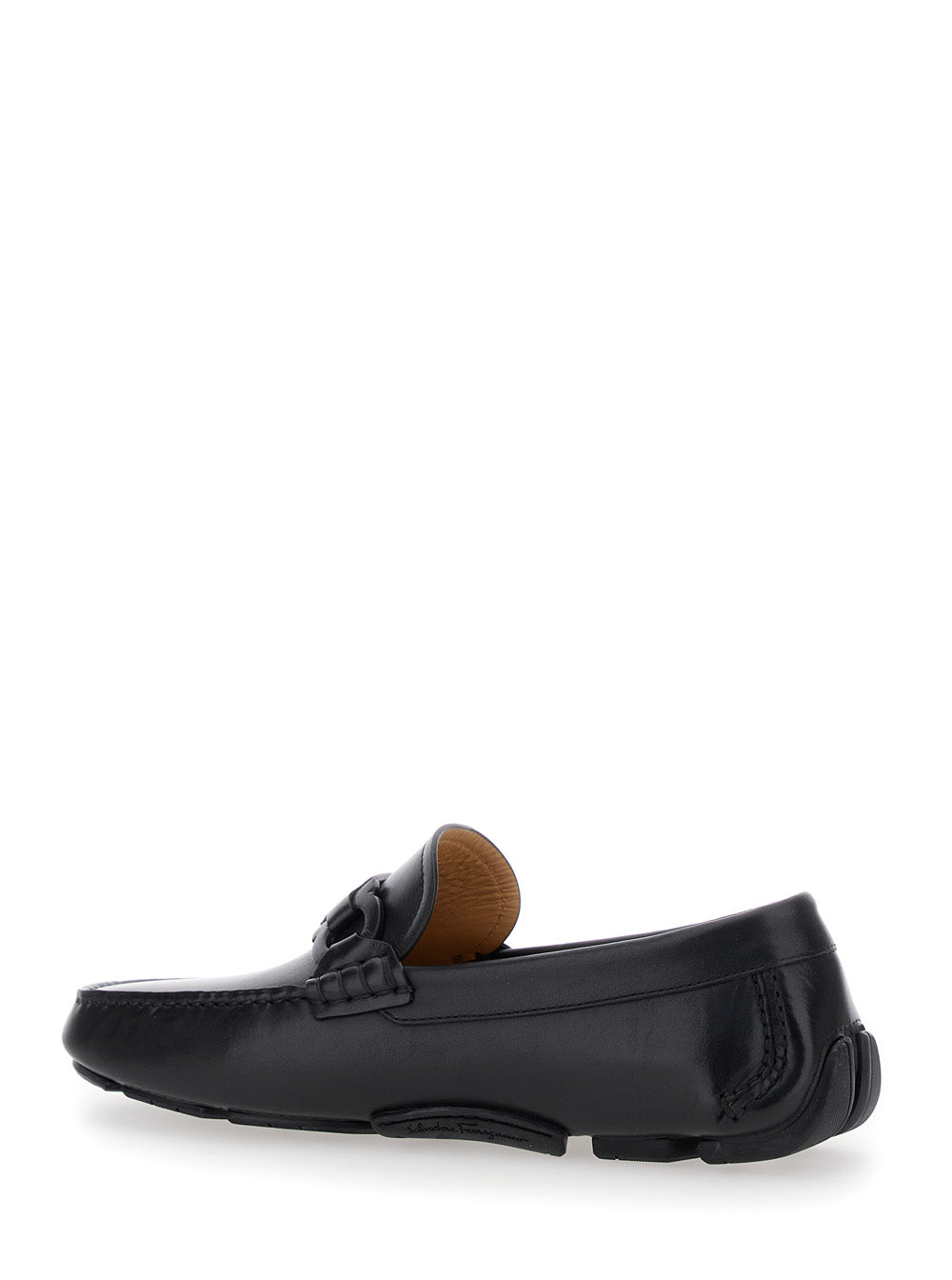 Black Loafers with Ganicini Plaque on the Front in Leather Man Calf