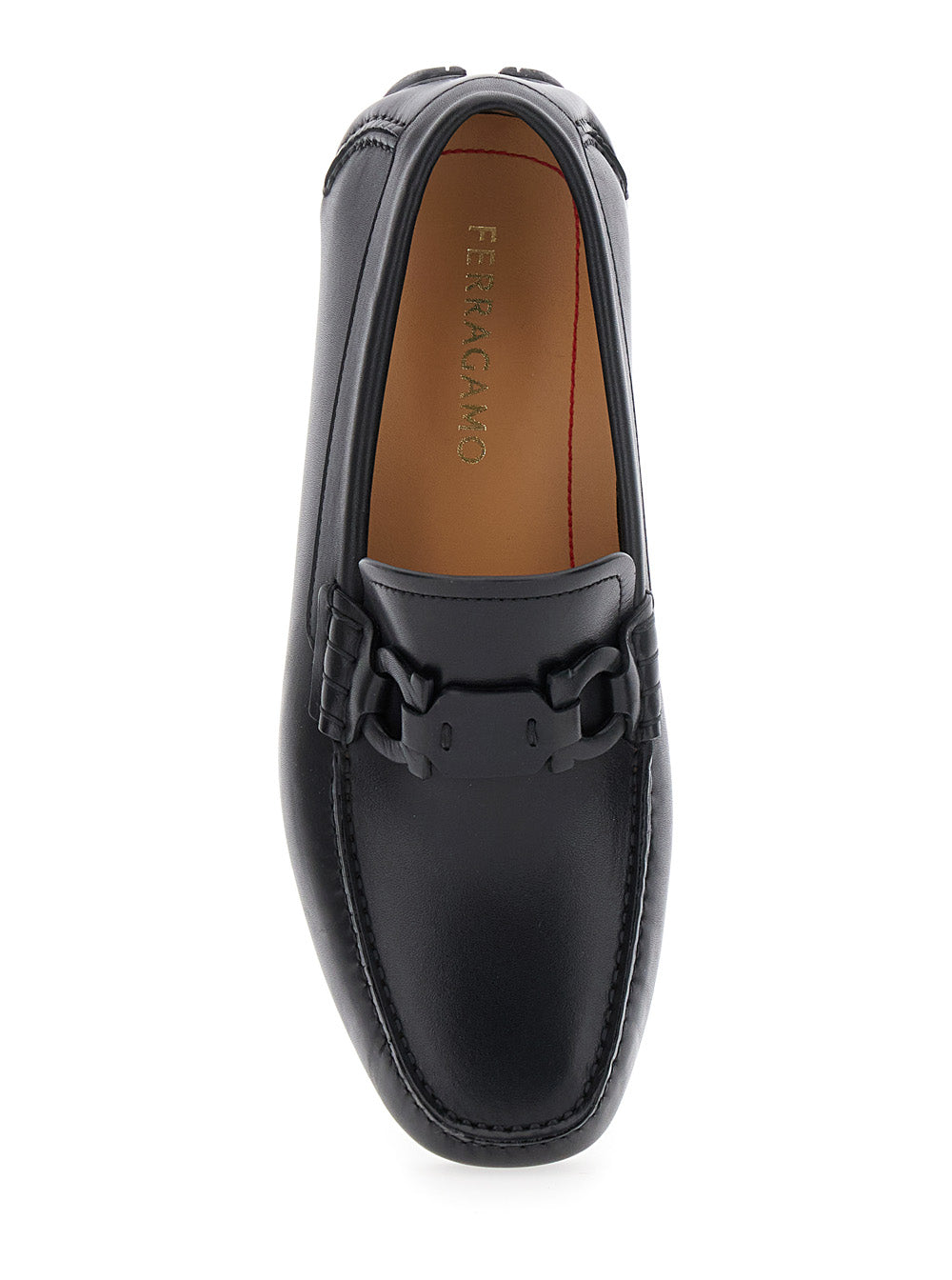 Black Loafers with Ganicini Plaque on the Front in Leather Man Calf