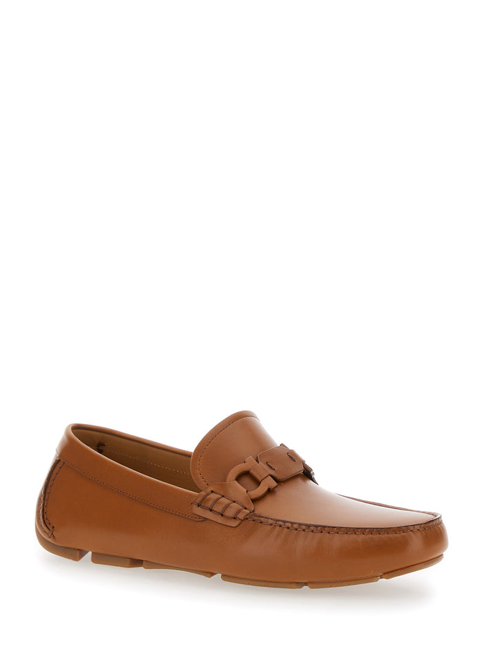 Brown Loafers With Ganicini Plaque On The Front Leather Man Calf